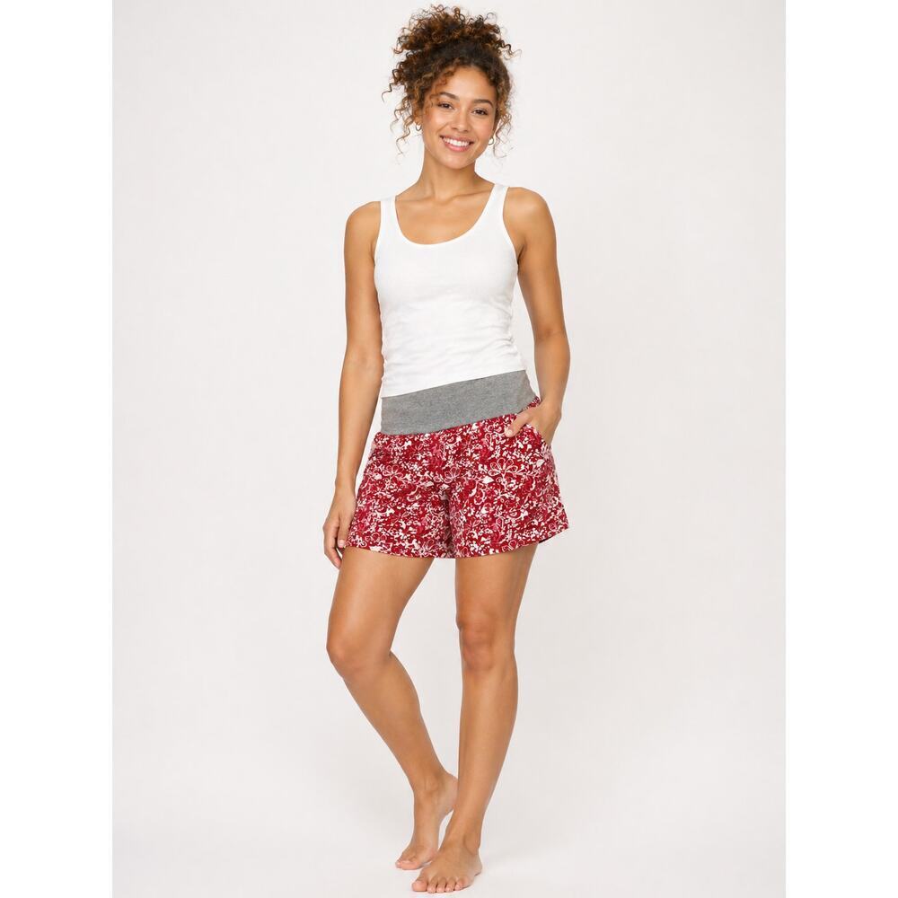 Sundance Boho Floral Shorts Red Cream Cotton Pull On Elastic Waist Size S NWOT